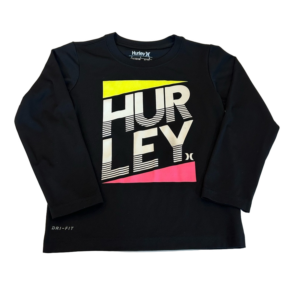 3/20$ Hurley Girls Black Long Sleeve Dri-Fit Shirt size 7